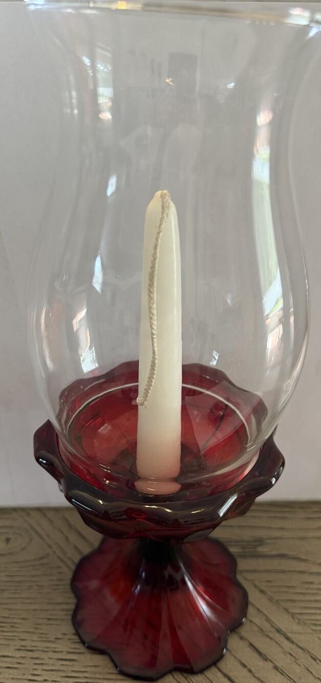 Vintage Fenton Ruby Red Glass Hurricane Candle Lamp Holder 11”
